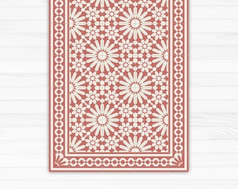 TerraCotta vinyl floor mat with Moroccan tiles design. Linoleum style rug with zellige tiles. vinyl kitchen rug, bath mat, pet mat.