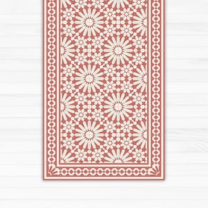 TerraCotta vinyl floor mat with Moroccan tiles design. Linoleum style rug with zellige tiles. vinyl kitchen rug, bath mat, pet mat.