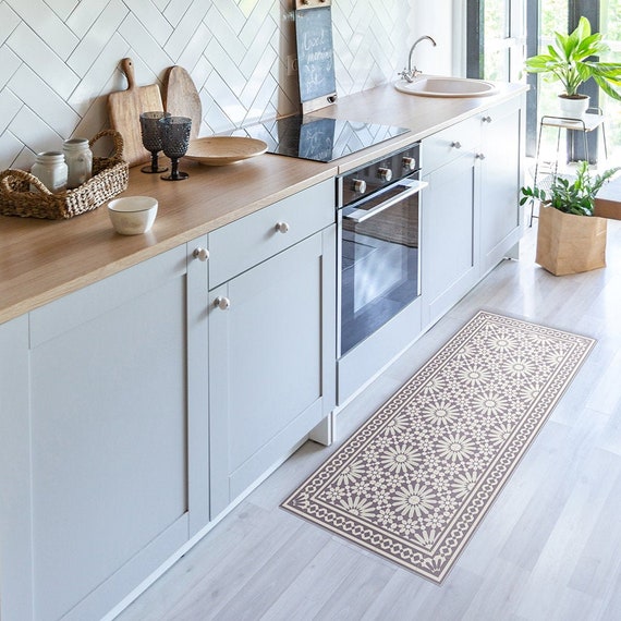 Purple Vinyl Floor Mat, Kitchen Floor Mat, With Moroccan Tiles