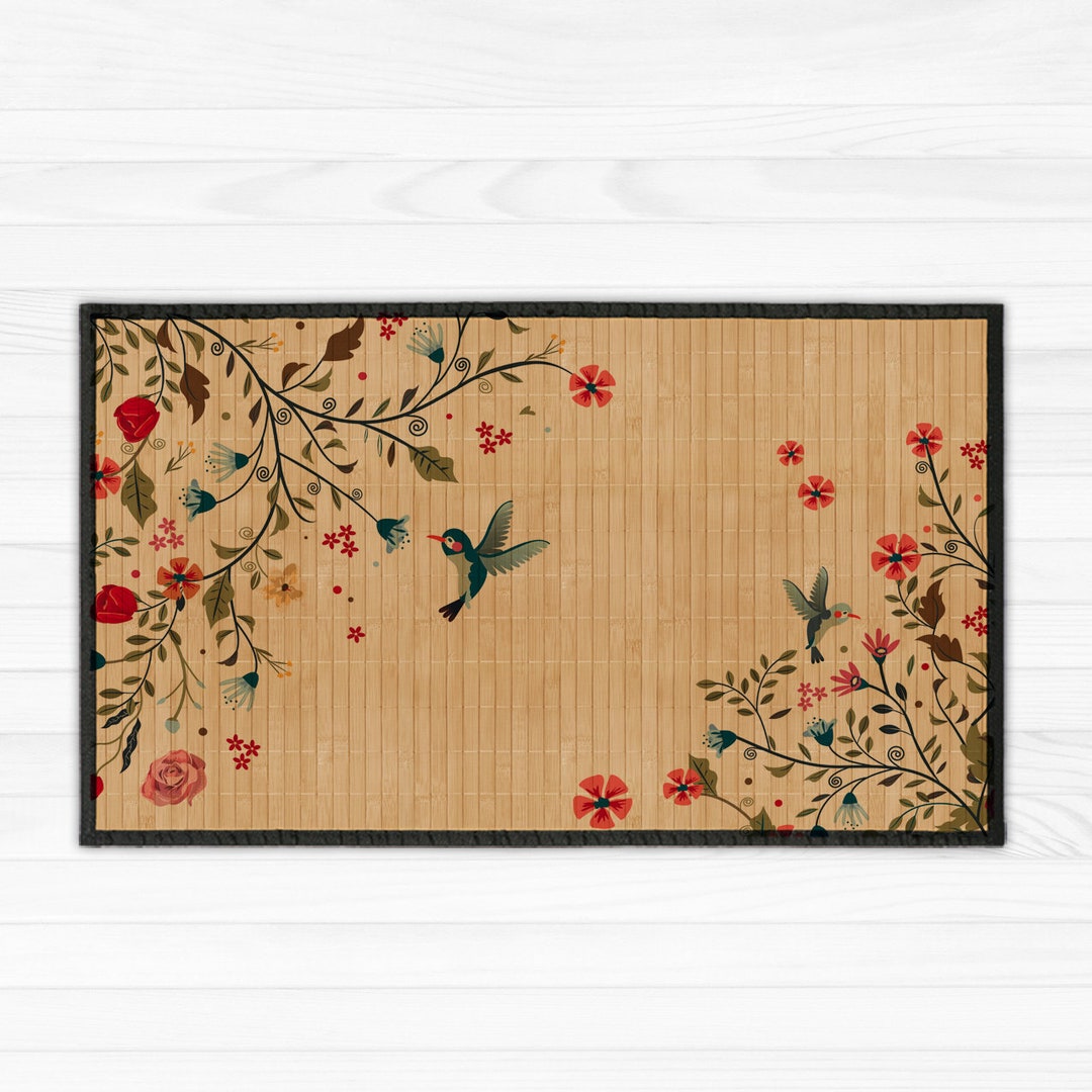 Spring Flowers and Birds Illustration, Printed on Natural Bamboo ...