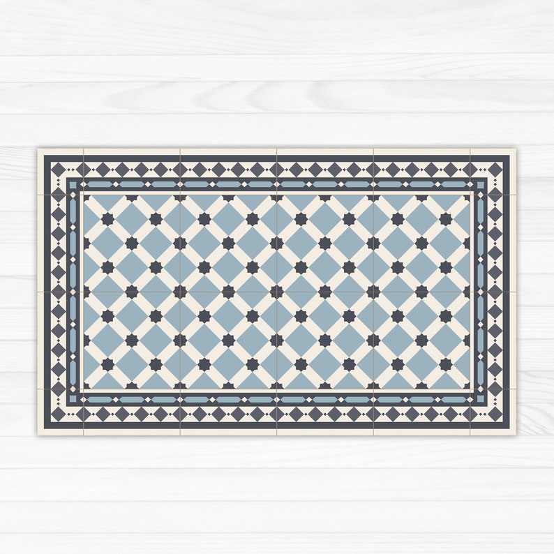 Moroccan Tiles in Blue. Vinyl Floor Mat With Zellige Mosaic Etsy