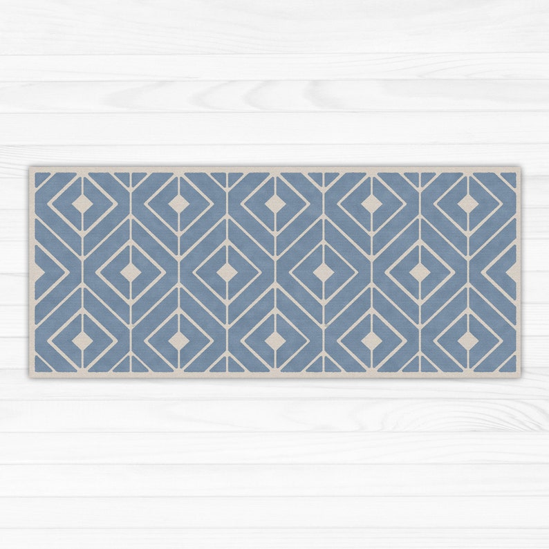 Blue Kitchen Runner Rug Printed on Vinyl Floor Mat. Geometric Etsy