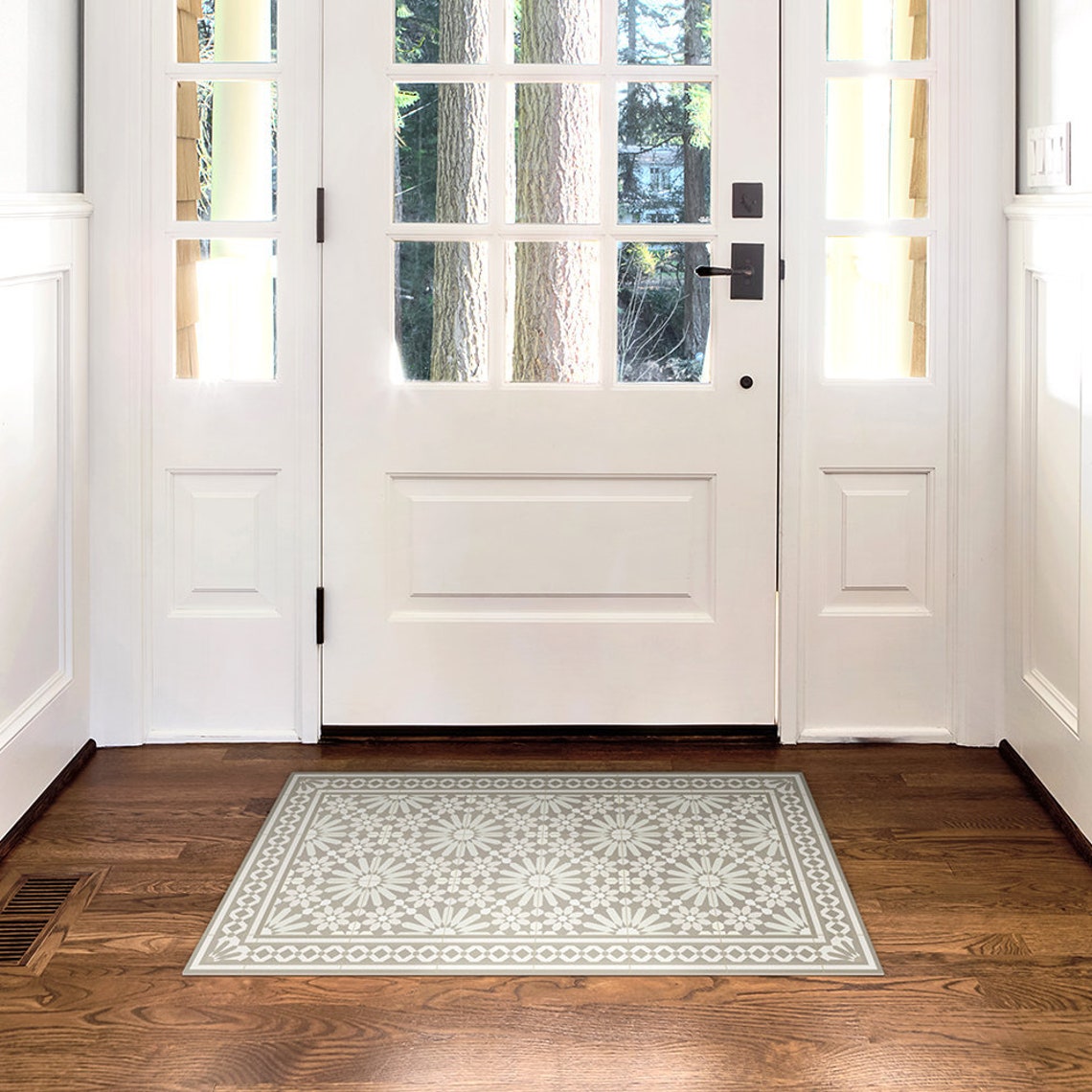 Beige Vinyl Floor Mat With Moroccan Tiles Design. Linoleum Style Rug ...