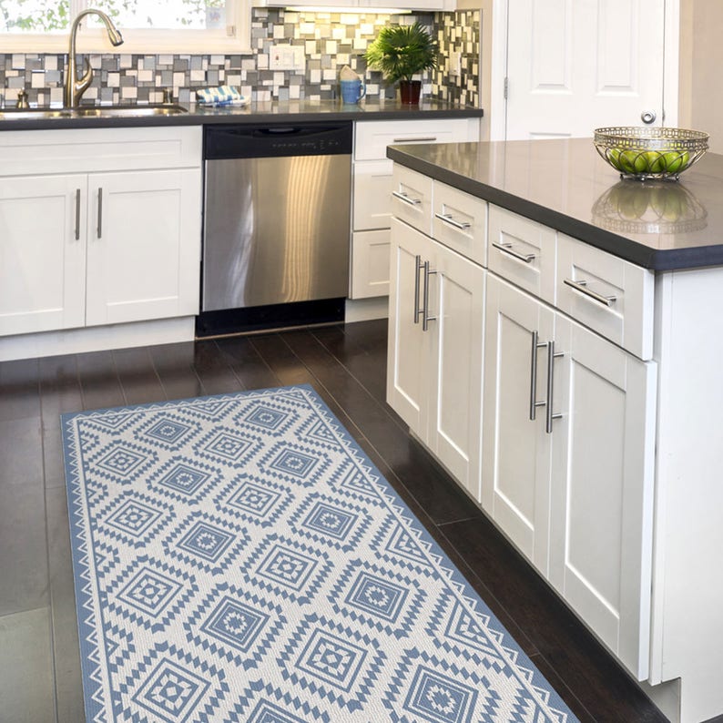 Linoleum Rug With Printed Blue Kilim Pattern. Art Mat Etsy