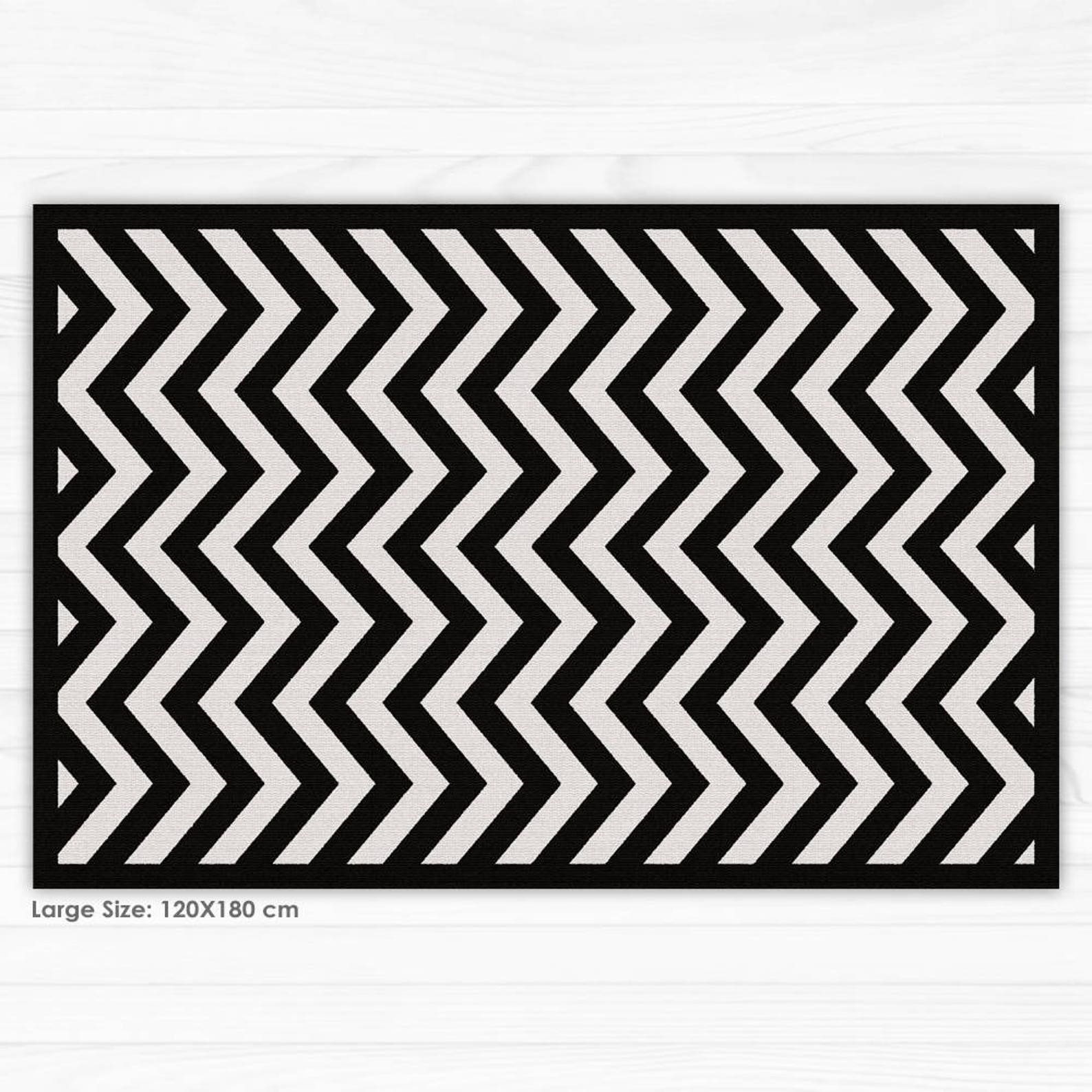 Black and White Chevron Area Rug Printed Linoleum Rug Vinyl Etsy