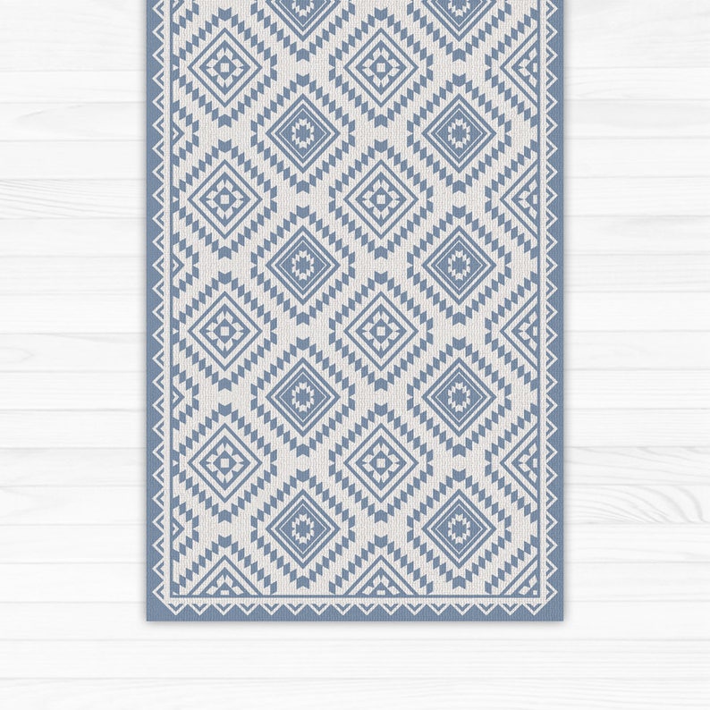 Linoleum Rug, With Printed Blue Kilim Pattern. Art Mat - Printed PVC ...