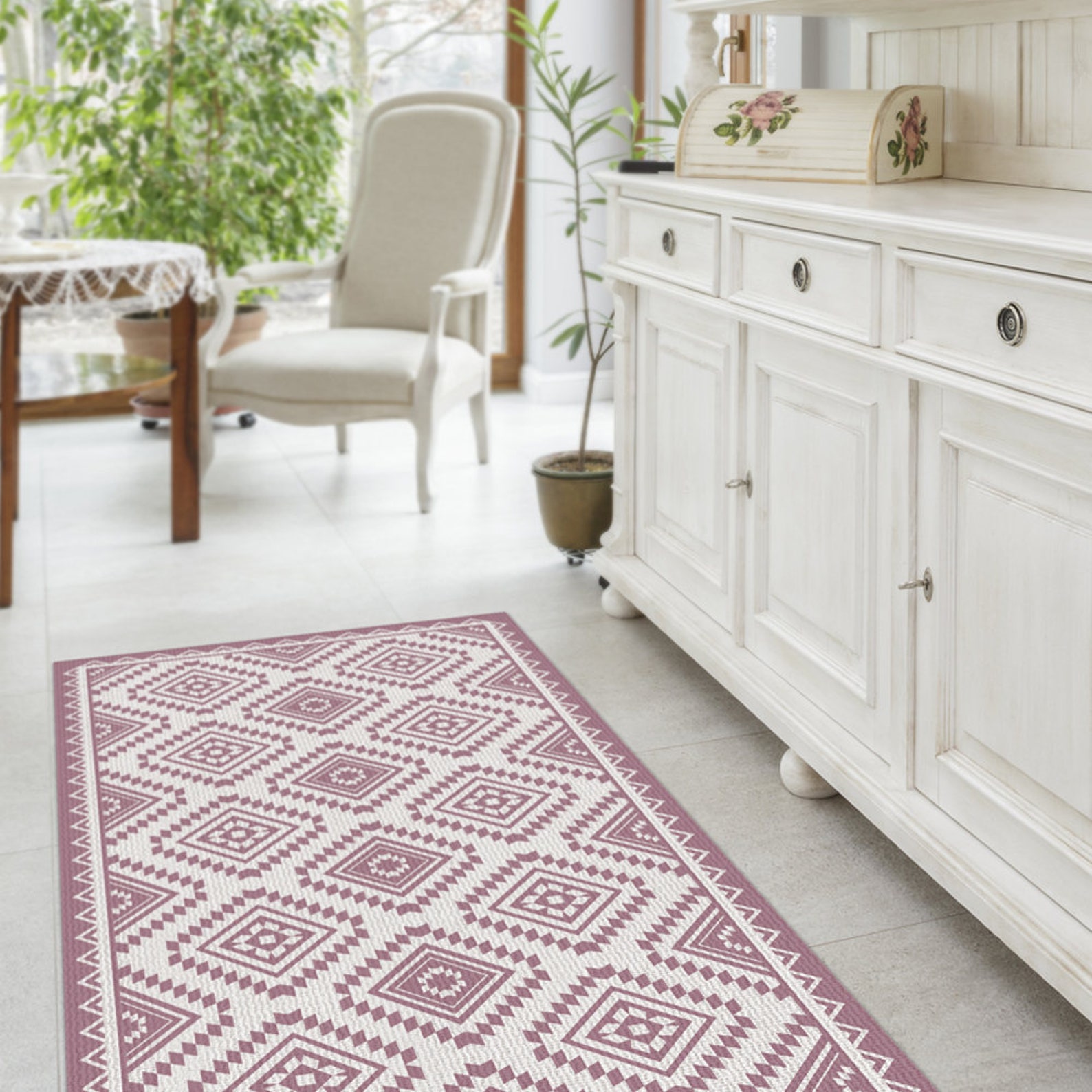 Vinyl Floor Mat Linoleum Rug With Pink Ethnic Kilim Pattern. Etsy