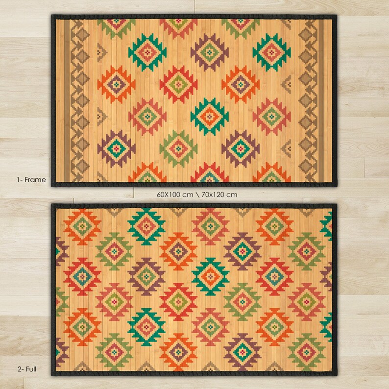 Printed Bamboo mat bamboo carpet Colorful ethnic pattern Etsy
