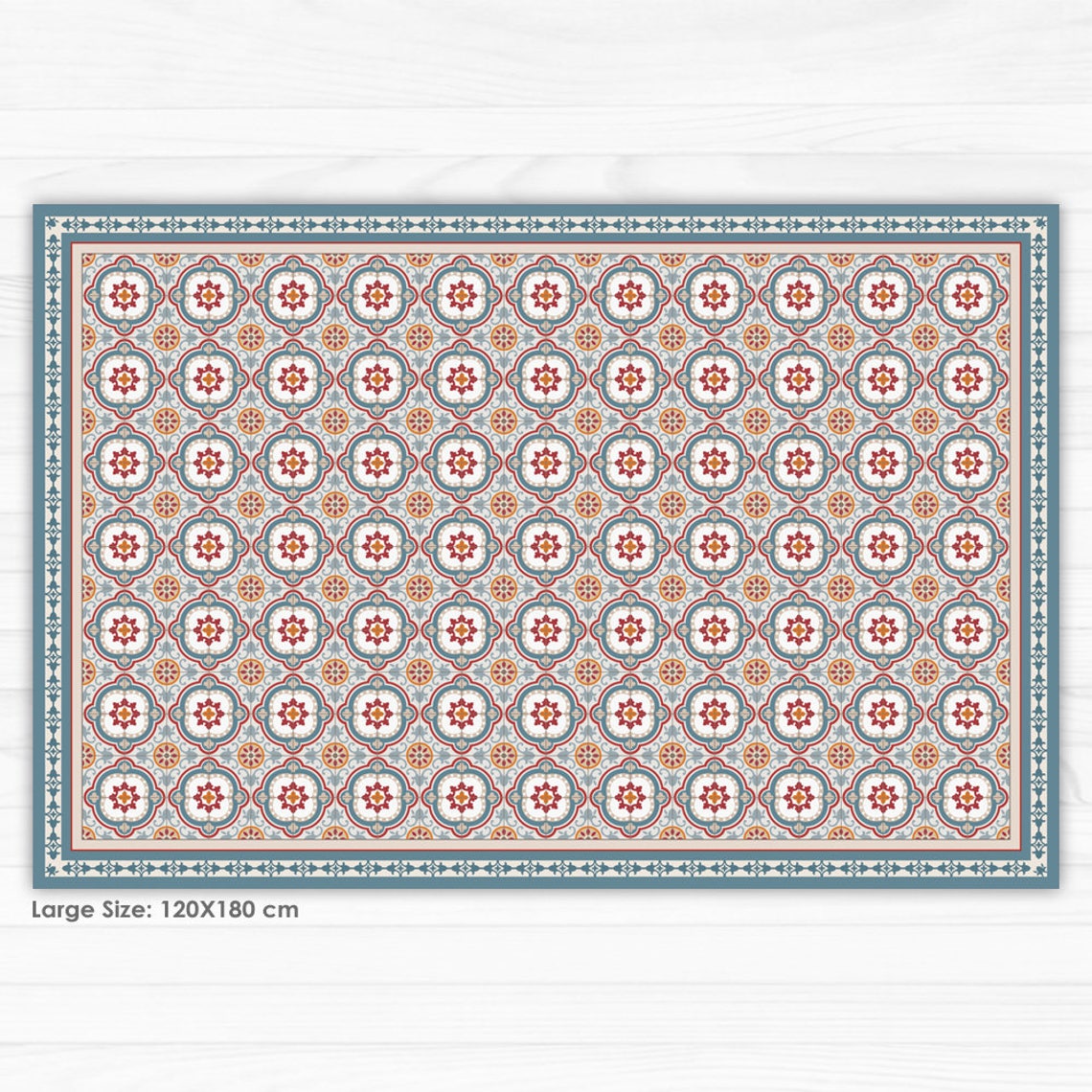 Vinyl floor mat with decorative tiles pattern in blue. Spanish Etsy