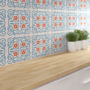 Spanish decorative mosaic self adhesive tile stickers in Blue. Wall tile stickers, Tile Sticker Kitchen, bath, wall Waterproof