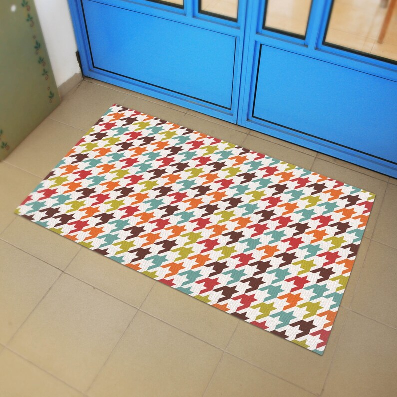Colorful Vinyl Area Rug Houndstooth Pattern Area Rug / Etsy