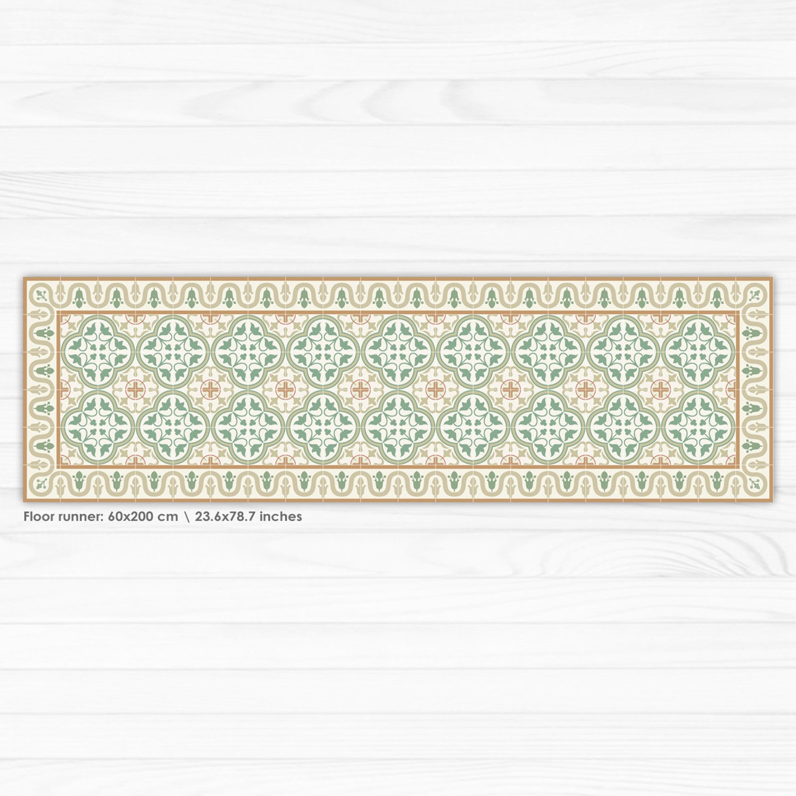 Linoleum Rug Printed With Green Tiles Pattern, With Decorative Border ...