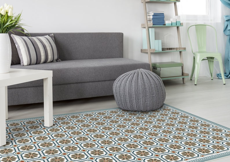 Elegant Grey Linoleum Rug Area Rug Vinyl Mat With Tiles and Etsy