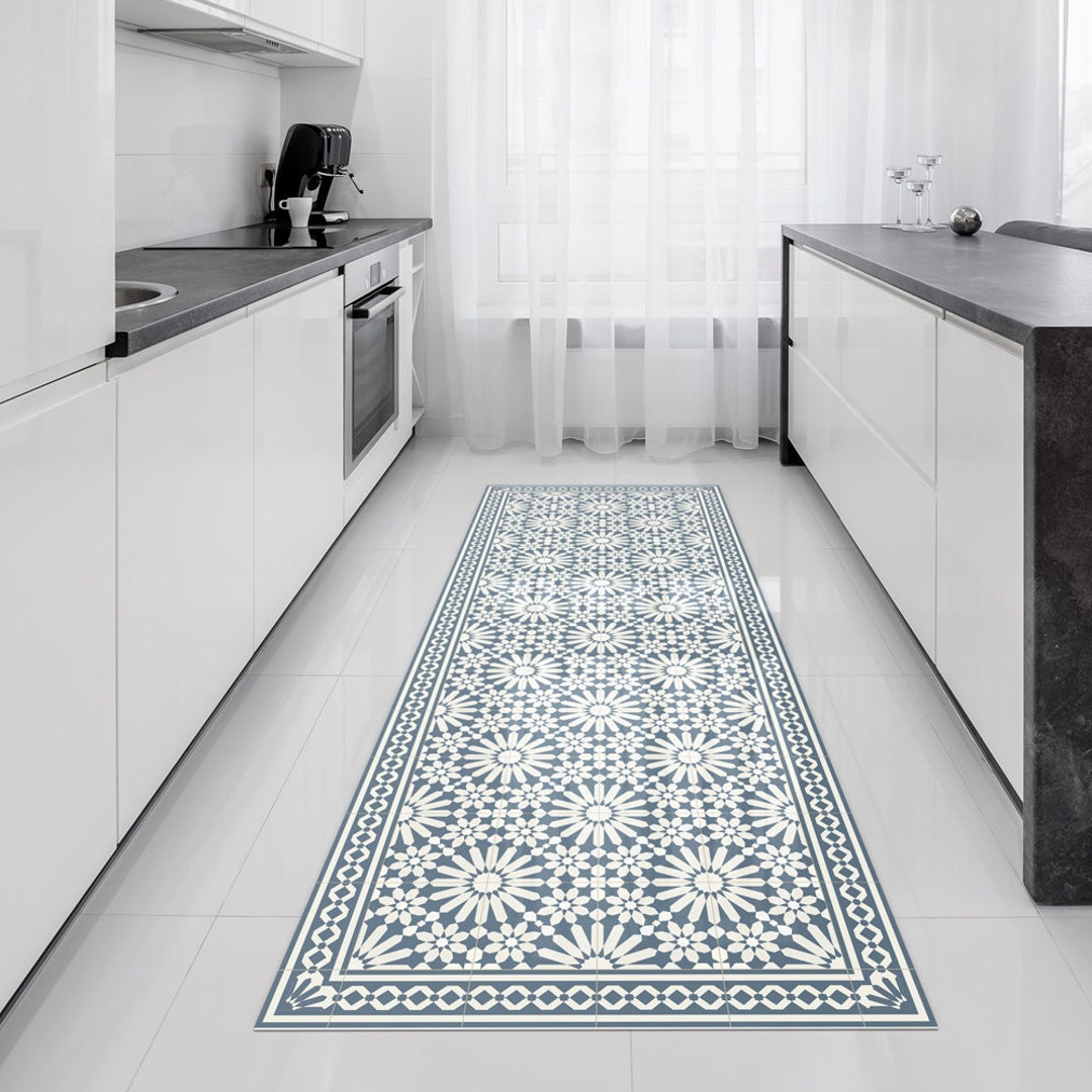 Moroccan Vinyl Rug Runner in Tile Effect Pattern for Kitchen, Hallway and Bathroom  Floors, Decorative Linoleum PVC Mat Marrakesh 