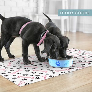 Dog placemat / pet mat. dog bowl Mat, Paws and bones illustration. Pet placemat, dog mat, Pet food mat. PVC placemat.