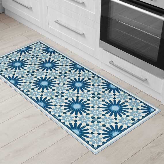 Dark Blue Kitchen Mat Vinyl Floor, Vinyl Floor Tiles Kitchen Uk