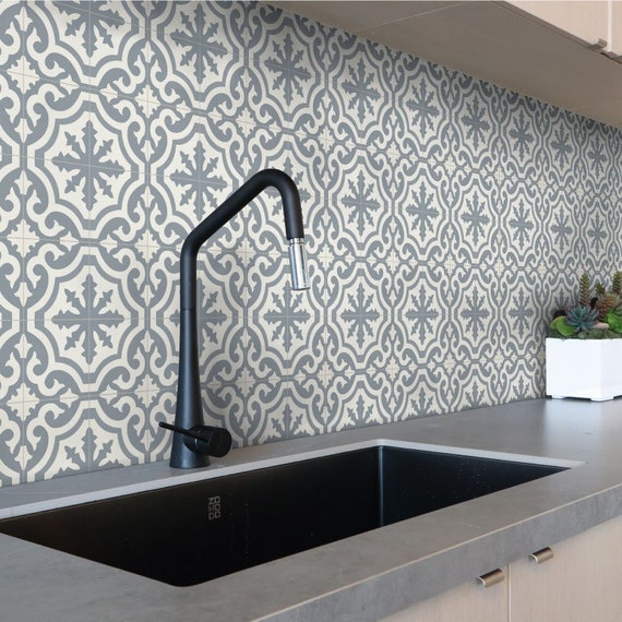 24 Moroccan Grey Tile Stickers Decals Vinyl Waterproof Self - View #5