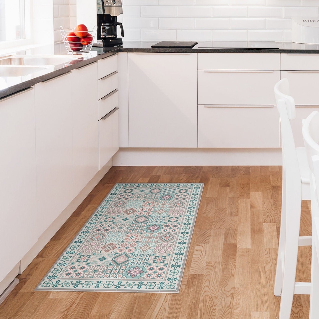 NEW - Vinyl Floor Mat With Eclectic Tiles. Turquoise Pvc Rug, Printed to  Order With Elegant Tile Design. Great Home and Kitchen Decor Mat. - Etsy, image size:1080x1080