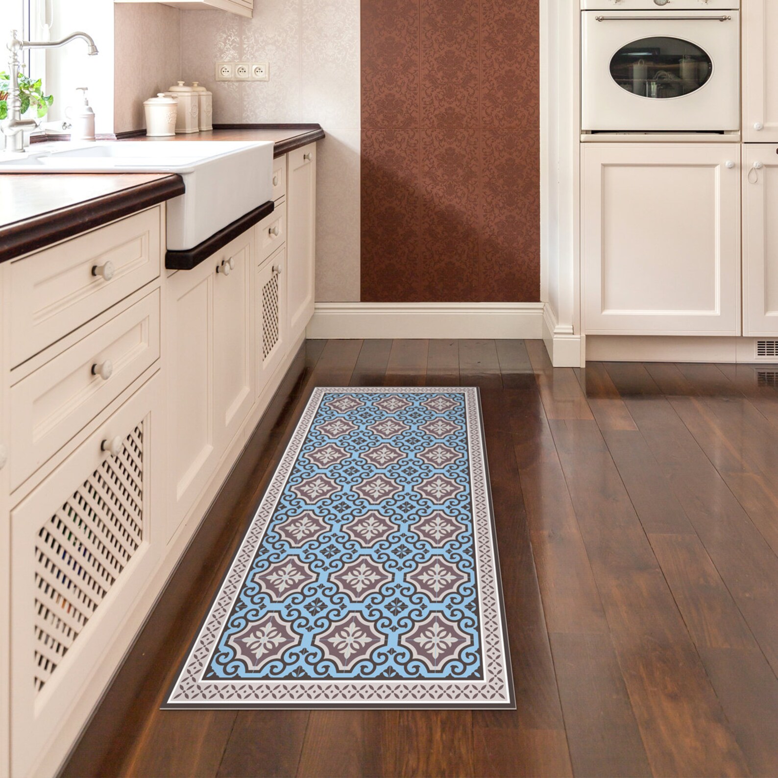 Blue Kitchen Rug Printed on Vinyl Floor Mat. Spanish Tiles Etsy