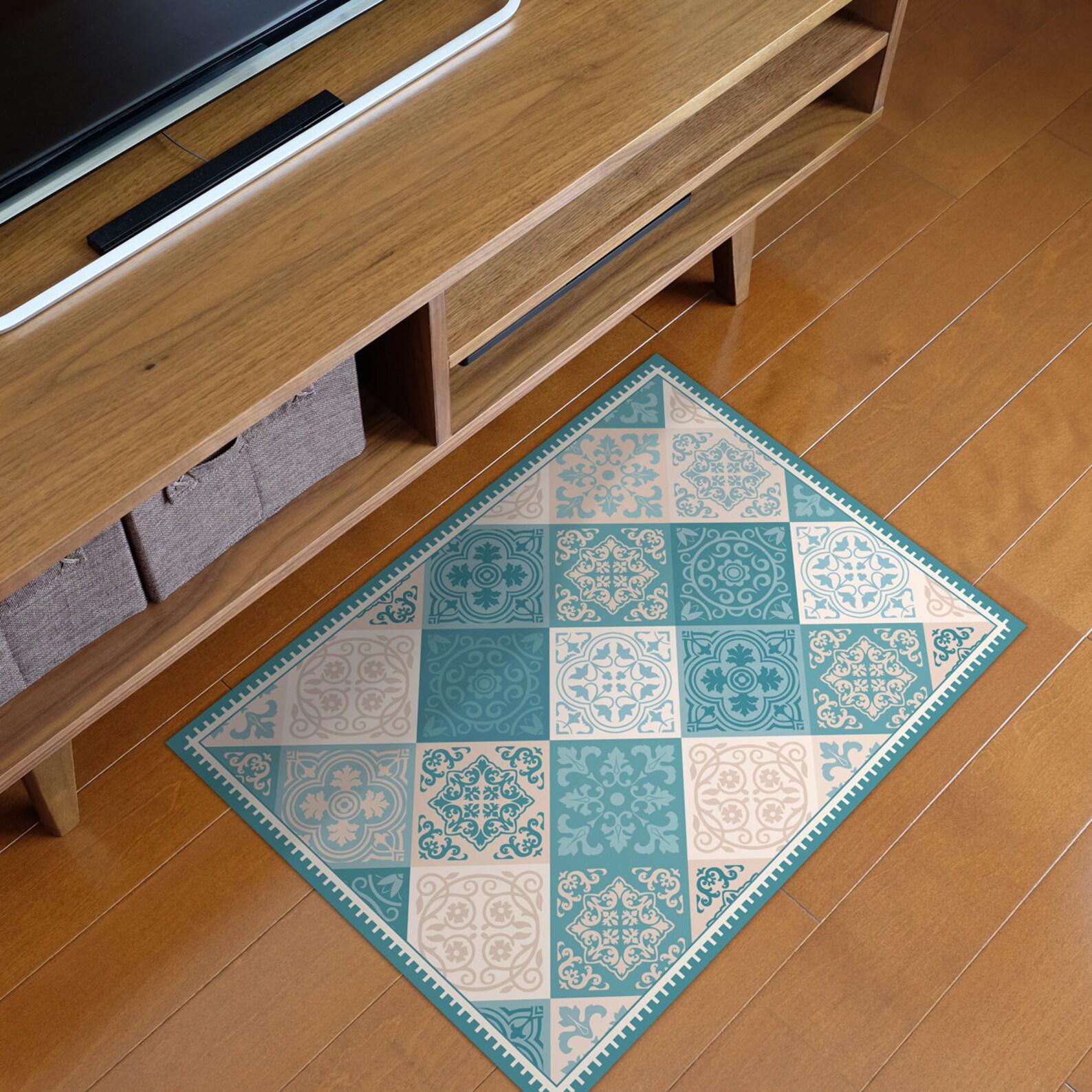 Turquoise Vinyl Kitchen Mat. Vintage Tiles Design Kitchen Etsy UK
