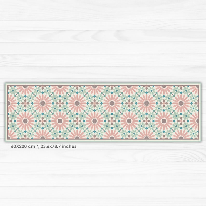 Runner Rug Vinyl Floor Mat Pink Runner Green and Pink Etsy