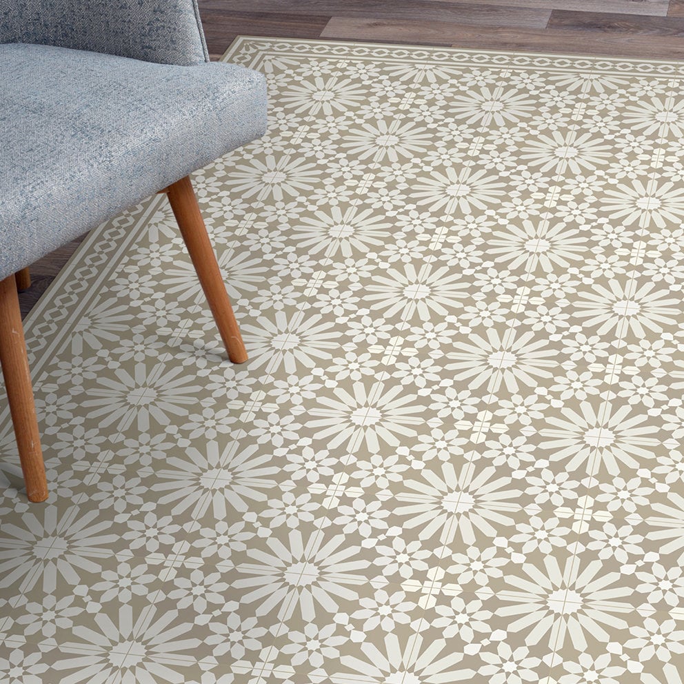 Beige Vinyl Floor Mat With Moroccan Tiles Design. Linoleum Etsy UK