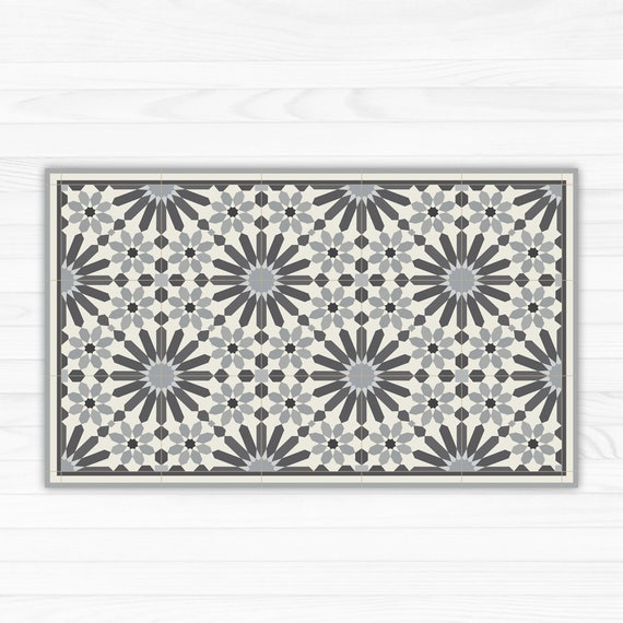 Kitchen Floor Mat With Gray Moroccan Tiles Deisgn. Kitchen Mat, Door Mat,  Pet Mat. Grey Zellige Floor Tiles. 