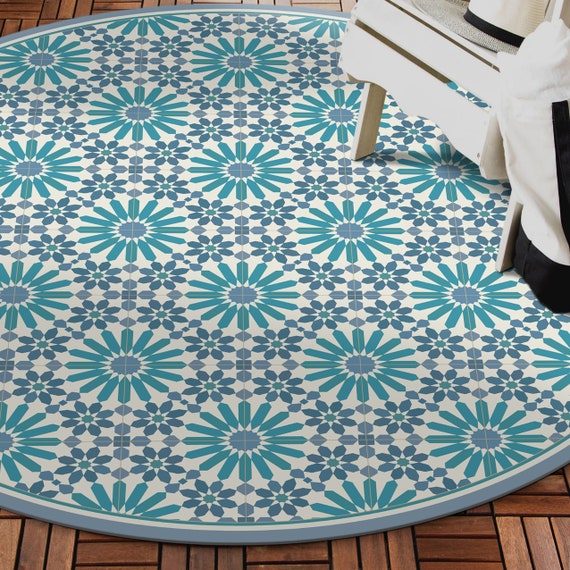 Kitchen Floor Mat With Moroccan Tiles Design in Olive Green, Tuquoise and  Beige. Kithcen Rug, Door Mat or Pet Mat. 
