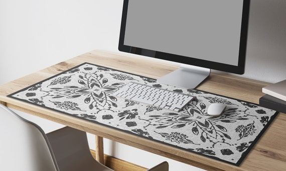 Vinyl Trendy Desk Mat Grey Elegant Vintage Floral Desk Protector Botanical Mat Desk Blotter PVC Mat Decorative Mat Art Mat Etsy Israel