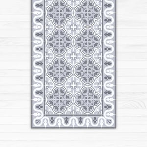 Vinyl area rug, decorative grey tiles, printed on PVC, linoleum carpet. kitchen rug, area rug, doormat - Art Mat