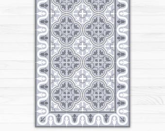 Vinyl area rug, decorative grey tiles, printed on PVC, linoleum carpet. kitchen rug, area rug, doormat - Art Mat