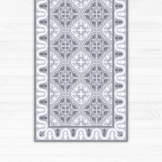 Vinyl Area Rug, Decorative Grey Tiles, Printed on PVC, Linoleum Carpet.  Kitchen Rug, Area Rug, Doormat Art Mat 