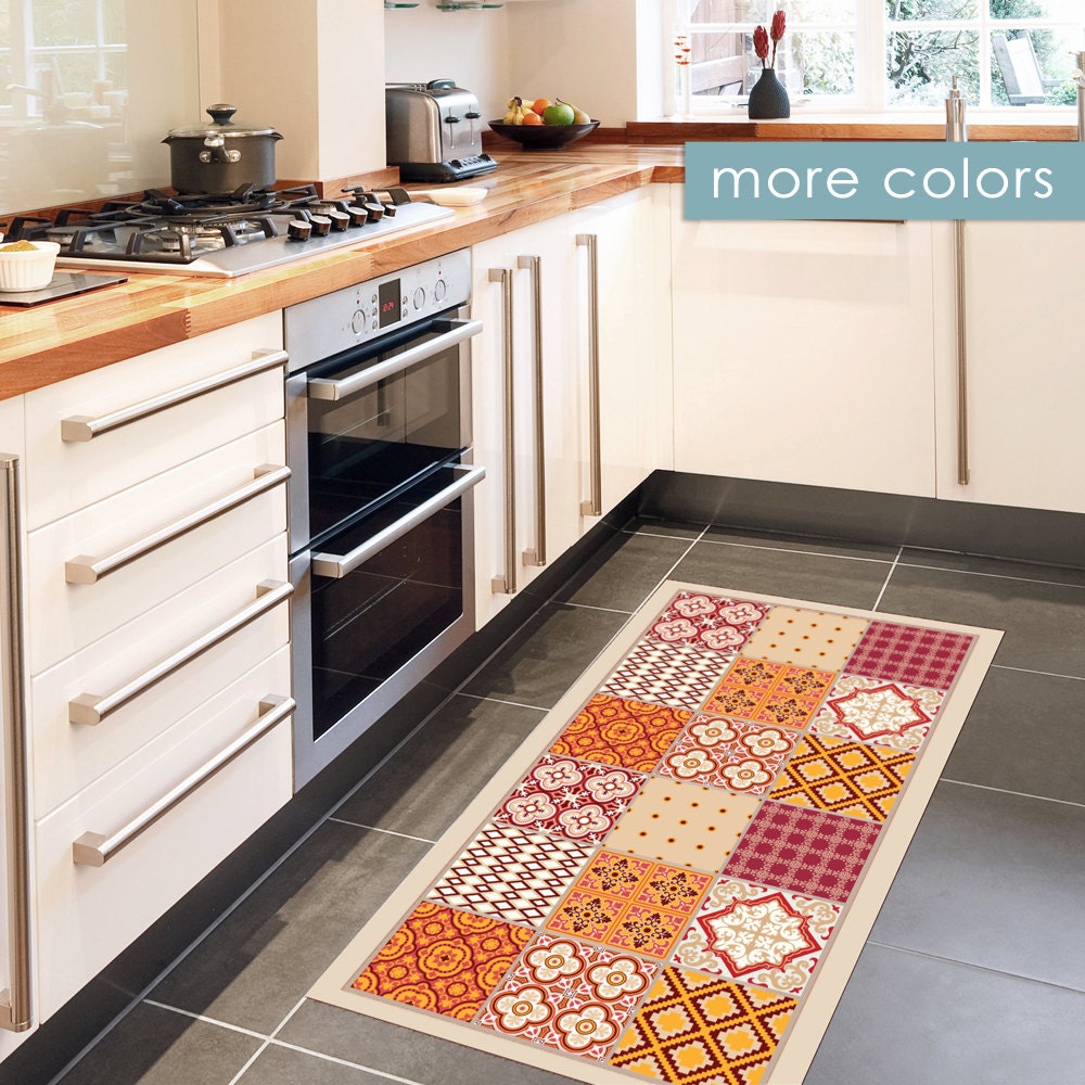 Color Blocks with Vines Kitchen Floor Mat