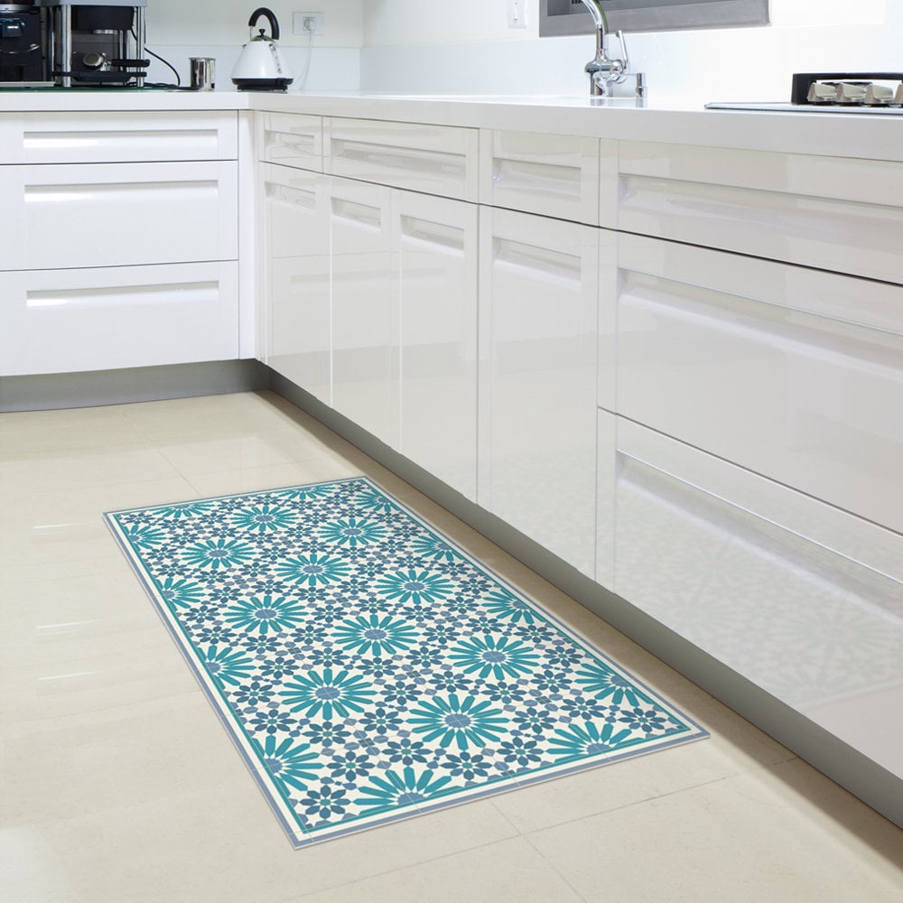 Purple Vinyl Floor Mat, Kitchen Floor Mat, With Moroccan Tiles Design.  Vinyl Rug, Zellige Tiles. Vinyl Kitchen Rug, Bath Mat, Kitchen Decor. 
