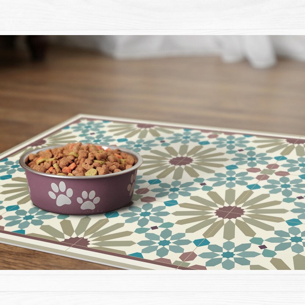 Kitchen Floor Mat With Moroccan Tiles Design in Olive Green, Tuquoise and  Beige. Kithcen Rug, Door Mat or Pet Mat. 