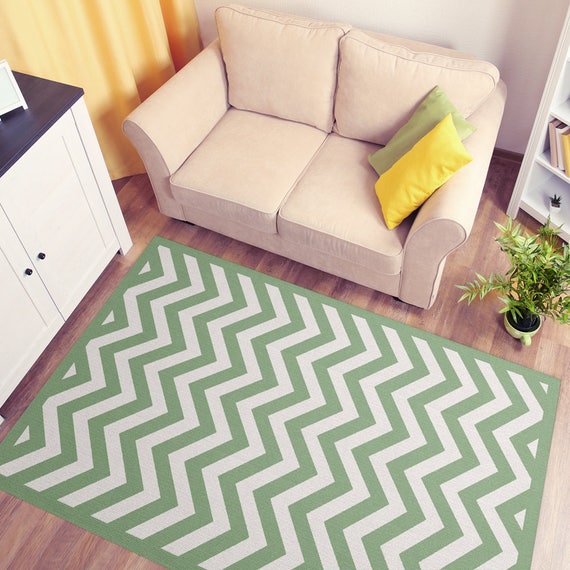 Green Chevron Vinyl Floor Mat Printed Linoleum Carpet Pvc Etsy