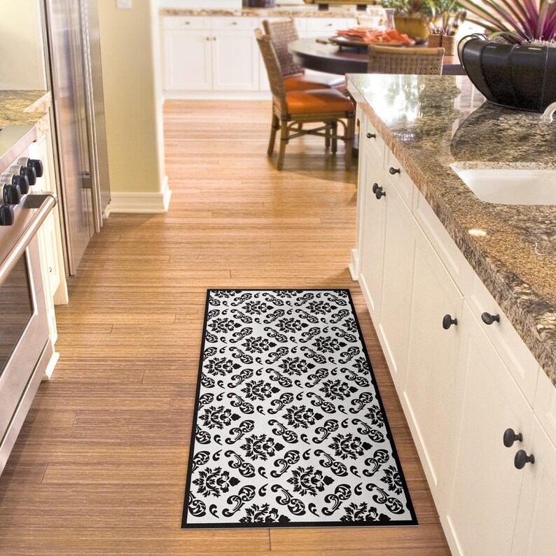 Black Damask Linoleum Printed Rug Vinyl Floor Mat Area Rug. Etsy UK