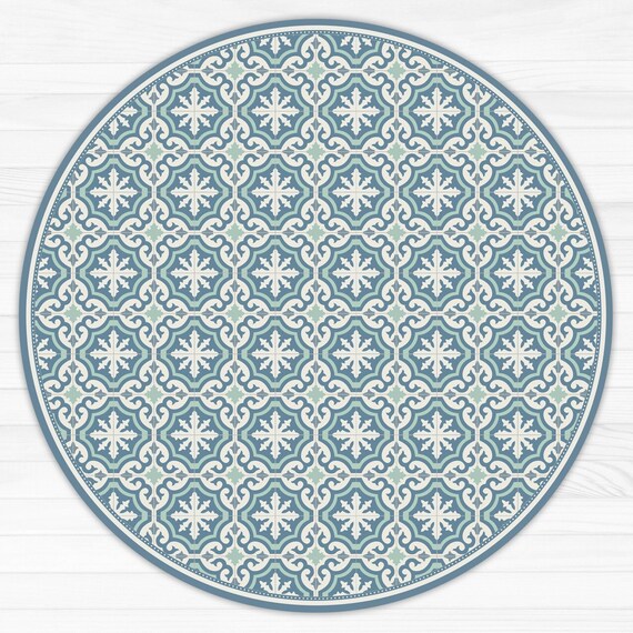 Round Vinyl Floor Mat With Blue & Turquoise Tiles Design. Etsy