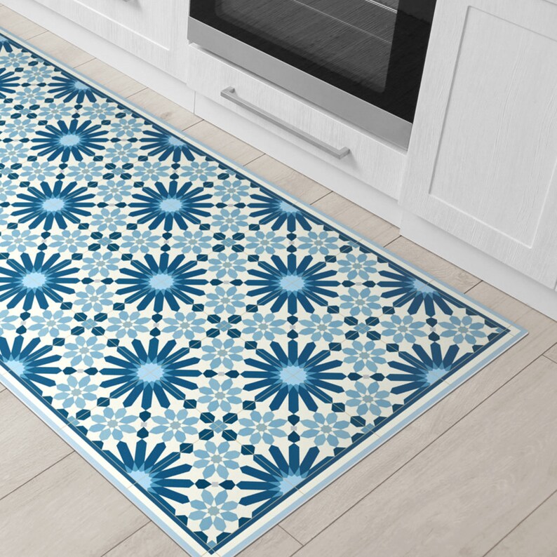 Vinyl Floor Mats >> Dark Blue Vinyl Floor Mat With Moroccan Tiles Design Printed Etsy Vinyl Floor Mats >> Dark Blue Vinyl Floor Mat With Moroccan Tiles Design Printed Etsy