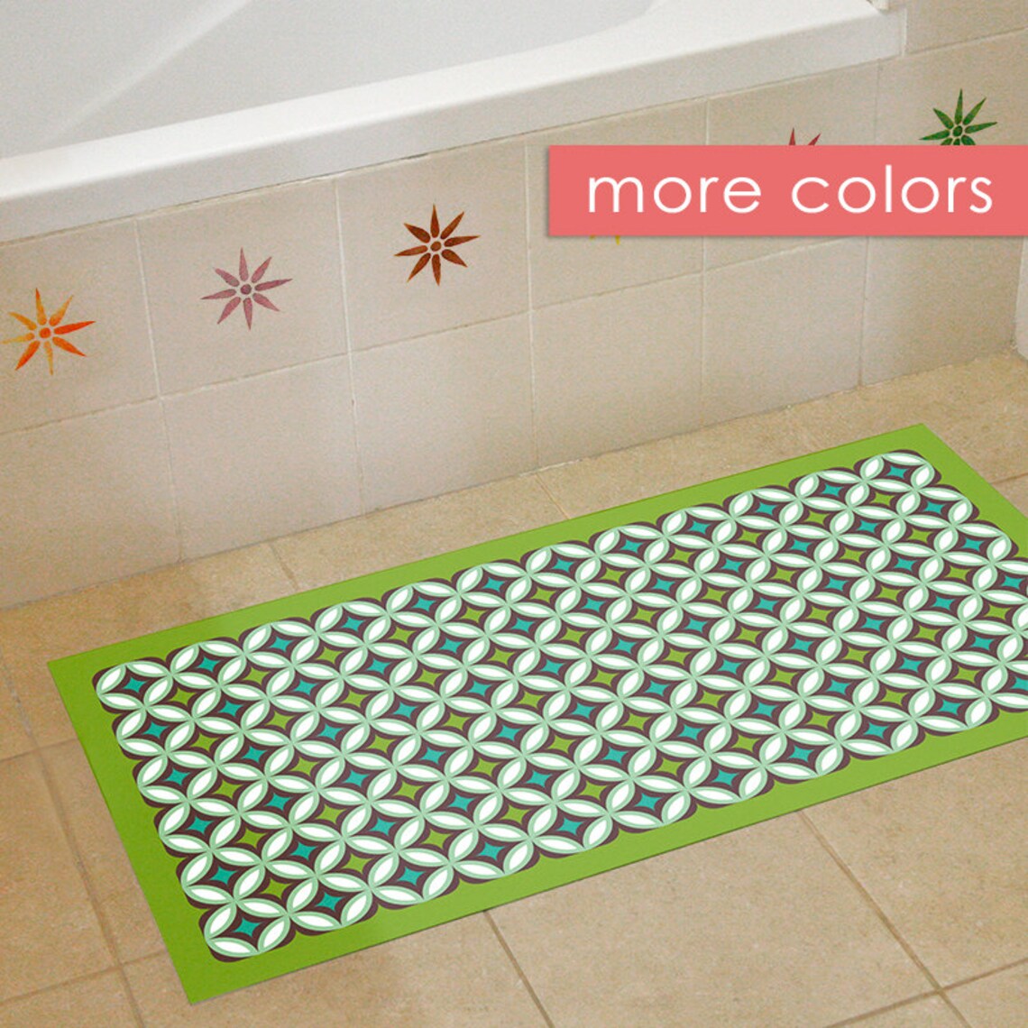 Printed Linoleum Rug. Colorful Retro Pattern in Green and Turquoise ...