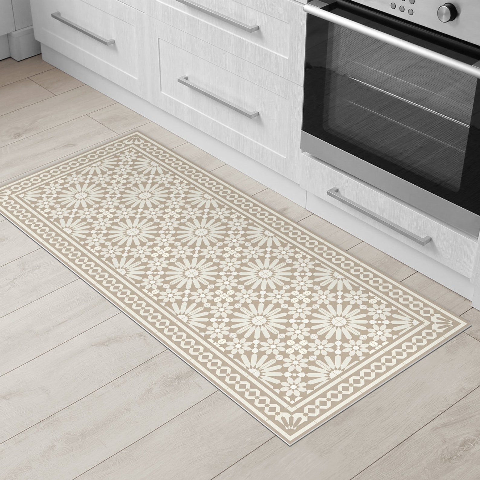 Beige Vinyl Runner Rug or Kitchen Runner Rug With Moroccan Etsy