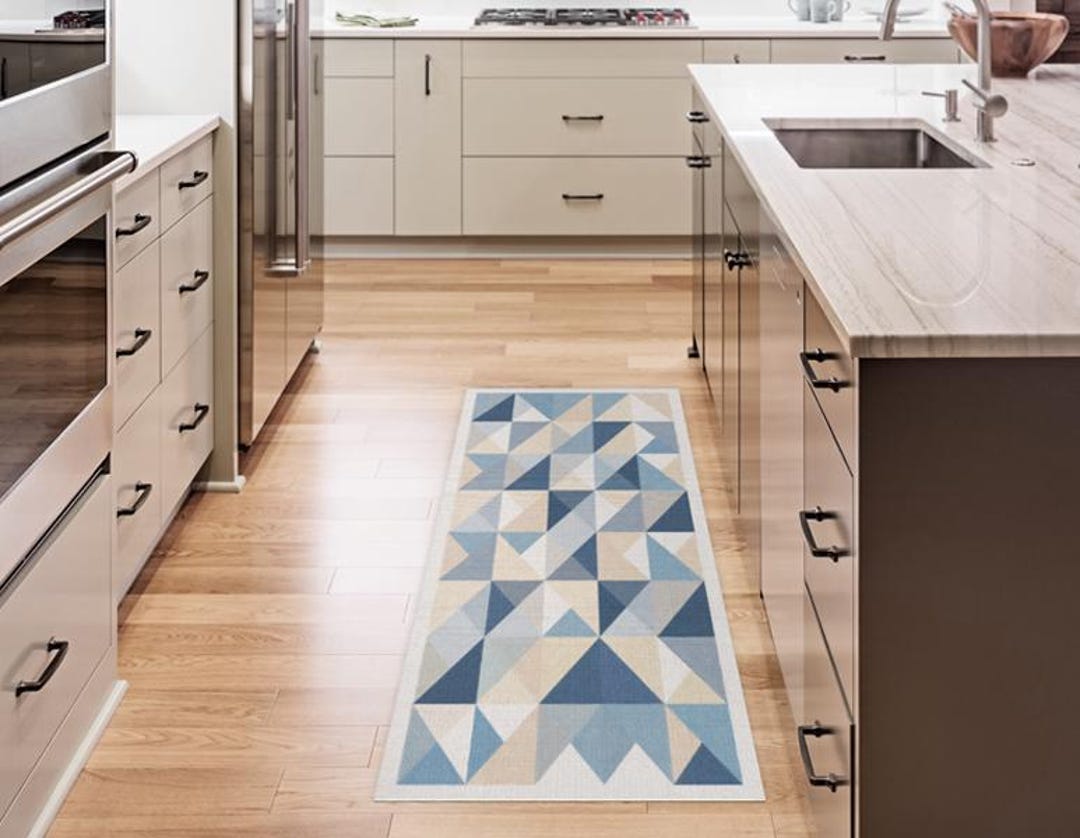 Triangles Mat Printed Vinyl Floor Mat in Blue, Cute Kids Design ...