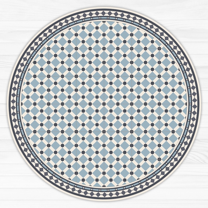 Moroccan Tiles in Blue. Round Vinyl Floor Rug With Zellige Etsy