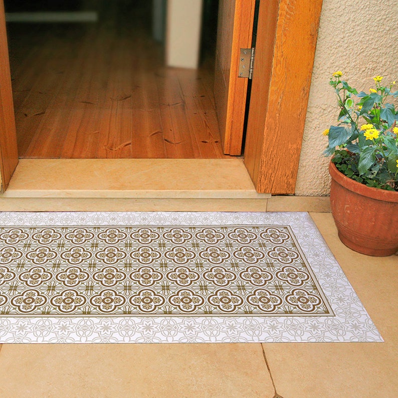 Tiles linoleum rug vinyl floor mat. Sepia tiles printed on Etsy