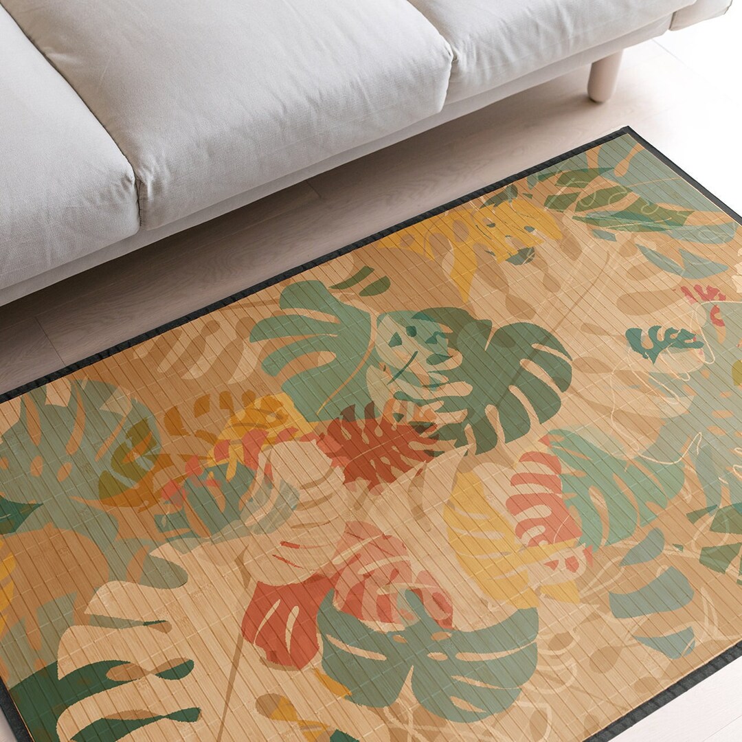Colorful Leaves Bamboo Rug: Tropical Print Indoor Mat - Etsy