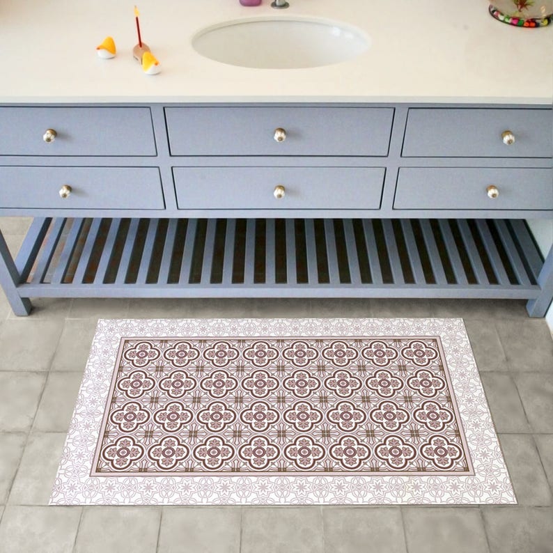 Pink Kitchen Mat Vinyl Floor Mat Linoleum Rug With Hand Etsy UK