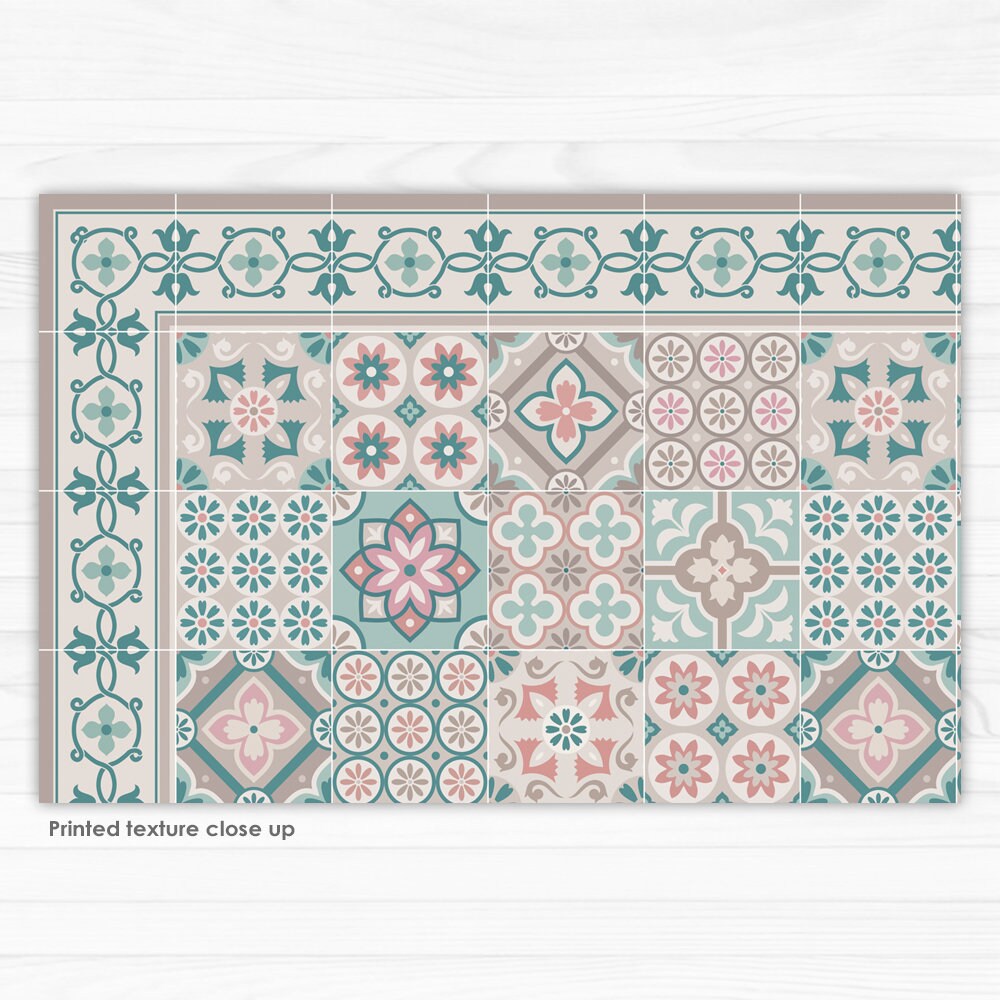 Vinyl Floor Mat - Yellow + Teal Flower Tile Pattern – BSEID
