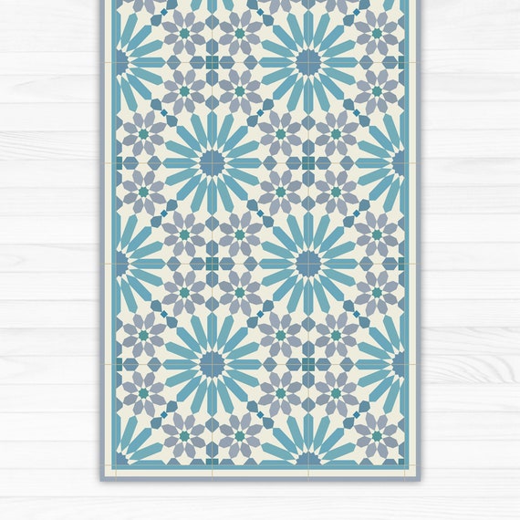 Voor u blad Optimaal Light Blue and Grey Vinyl Floor Mat With Moroccan Tiles | Etsy