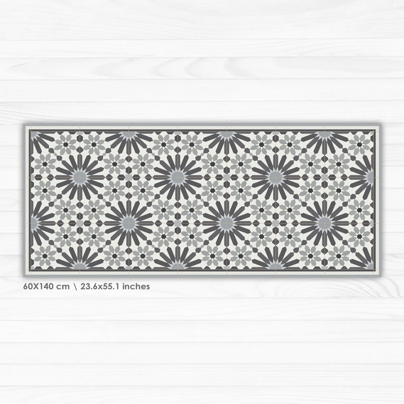 May include: A gray and white patterned floor tile with a geometric design. The tile is 60x140 cm or 23.6x55.1 inches.