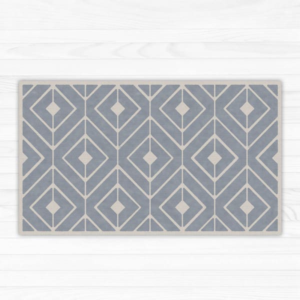 Grey linoleum rug \ vinyl mat with modern geometric area rug. Vinyl floor mat for indoor and outdoor use. PVC doormat, kitchen rug.